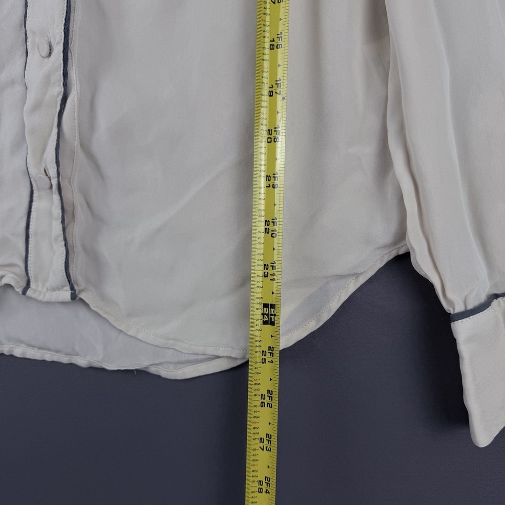 J.Crew Beige/Black Silk Collared Button-Down Blouse 10 Long Sleeve Pocket - Picture 7 of 11